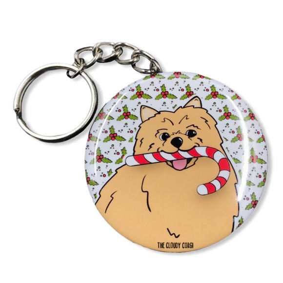 The Cloudy Corgi Accessories - Tan Pomeranian Dog Christmas Keychain Key Ring